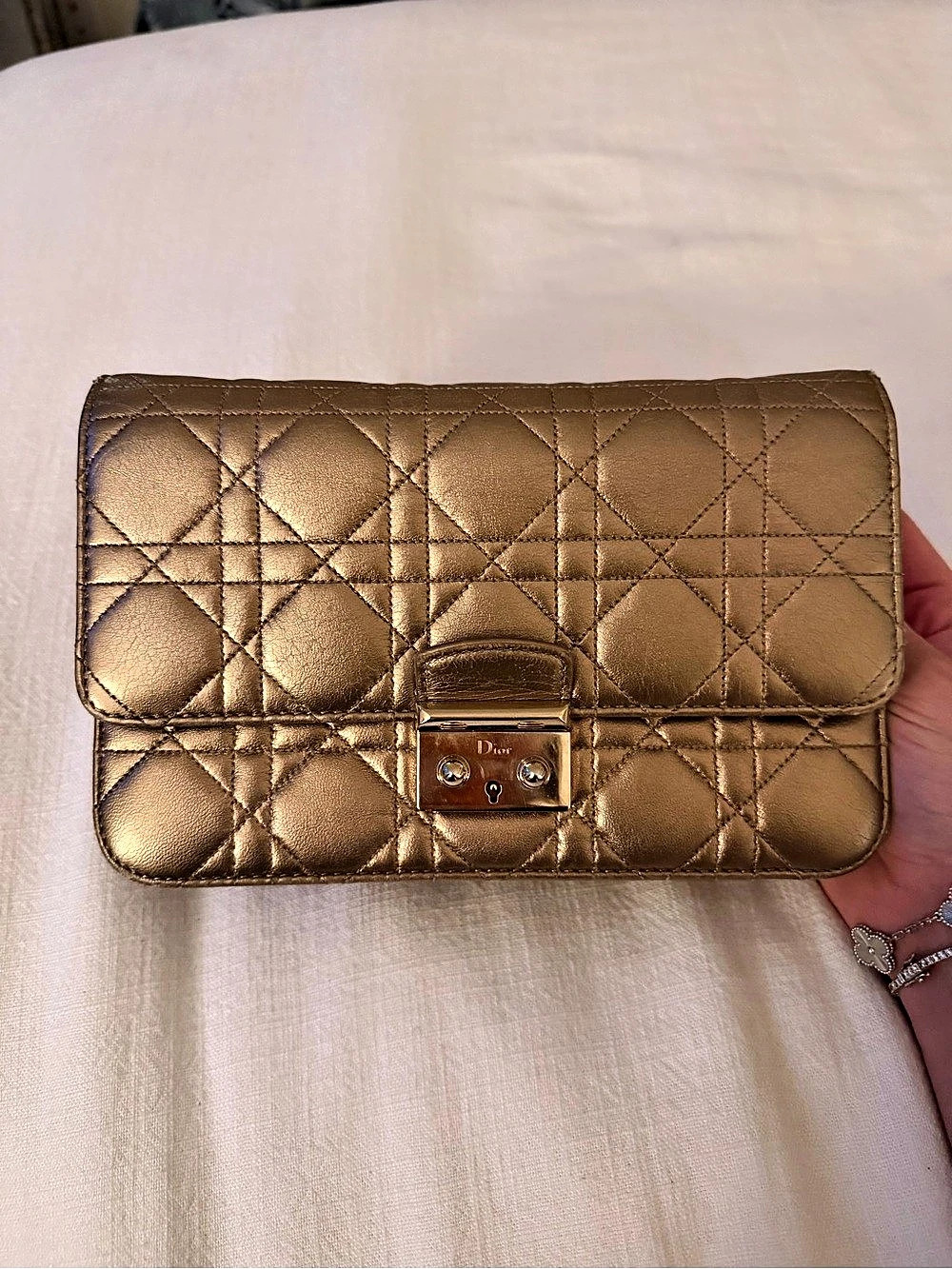 Christian's Dior two way 2Way Clutch Crossbody Bag Cannage Leather gold